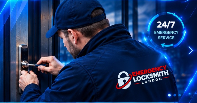 Locksmith working on a door lock
